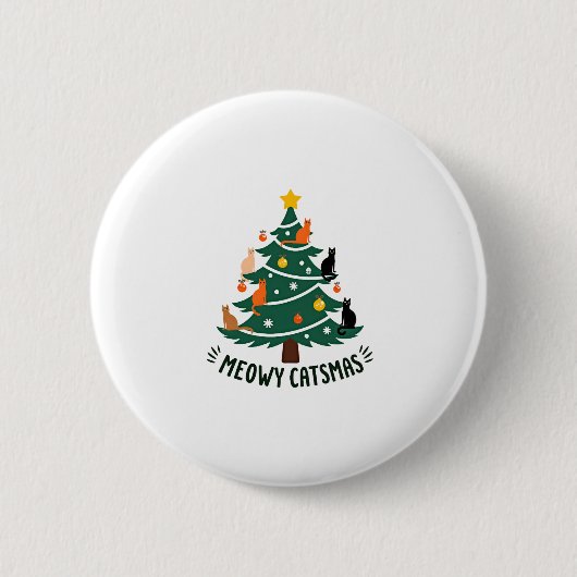 Meowy Catmas Weihnachtsbaum Xmas Weihnachtsmann Button (Vorderseite)