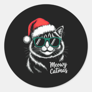 Meowy Catmas Weihnachtsmann Hut Katze Weihnachten Runder Aufkleber