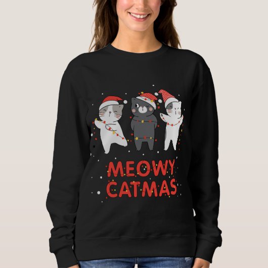 Meowy Catmas Xmas Novelty Cat Lover Christmas Ligh Sweatshirt (Vorderseite)