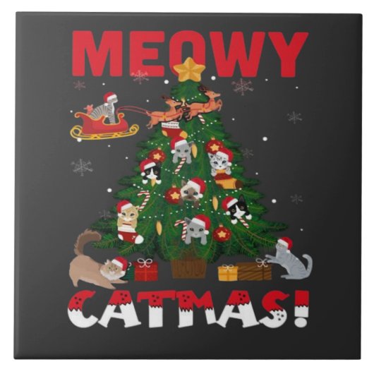 Meowy Chirstmas Fliese (Vorderseite)
