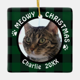 MEOWY CHRISTMAS 2-seitige 2-Foto-Katze, grün Karie Keramikornament
