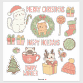 Meowy Christmas! Adorable Kawaii Cats Holiday Aufkleber