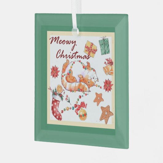 Meowy Christmas Albern Cat Ornament Aus Glas (Vorderseite links)