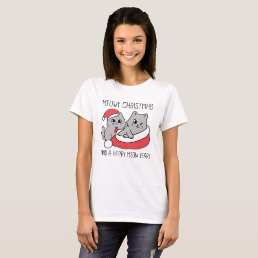 Meowy Christmas And A Happy Meow Year T-Shirt (Vorne ganz)