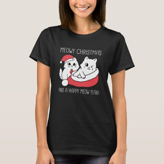 Meowy Christmas And A Happy Meow Year T-Shirt (Vorderseite)
