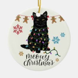 Meowy Christmas Black Cat Keramik Ornament