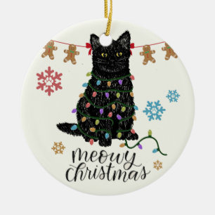 Meowy Christmas Black Cat Keramik Ornament