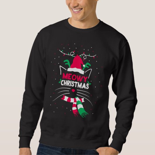 Meowy Christmas Black Cat Santa Reindeer Cat Sweatshirt (Vorderseite)