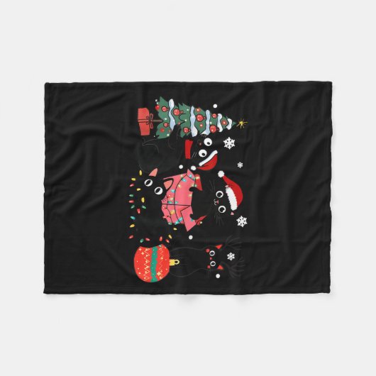 Meowy Christmas Black Cats Play Christmas Tree Lig Fleecedecke (Vorderseite (Horizontal))