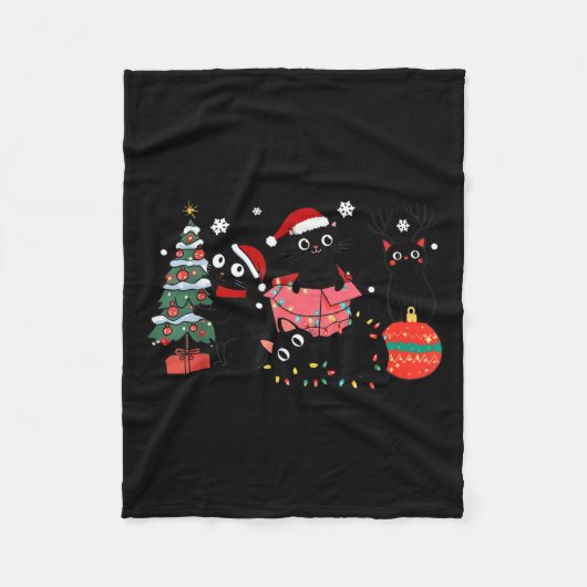 Meowy Christmas Black Cats Play Christmas Tree Lig Fleecedecke (Vorderseite)