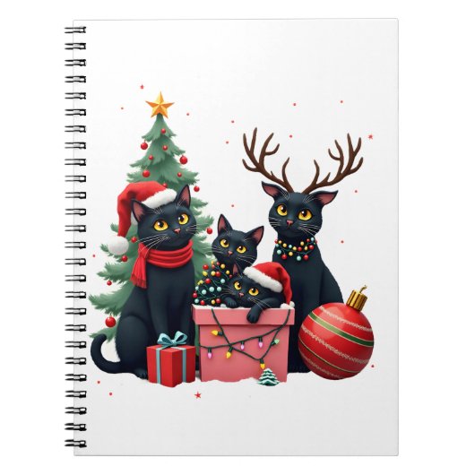 Meowy Christmas Black Cats Play Christmas Tree Lig Notizblock (Vorderseite)
