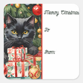 Meowy Christmas Black Kitten Weihnachtsgeschenk Ta Quadratischer Aufkleber