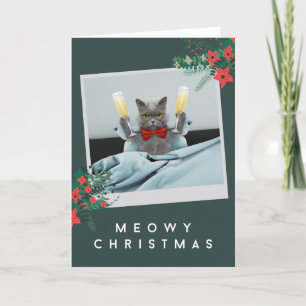 Meowy Christmas - Bow Krawatte Cat & Champagne Bri Feiertagskarte