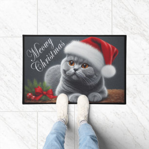 Meowy Christmas British Shorthair Santa Cat Fußmatte