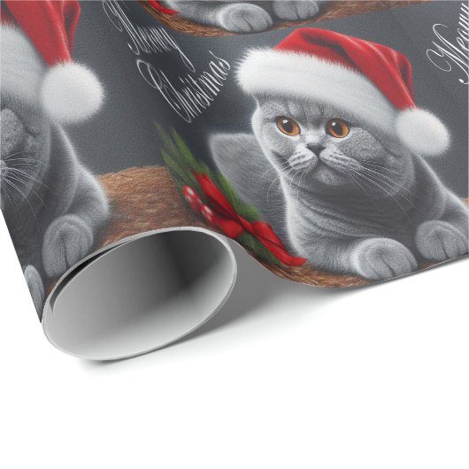Meowy Christmas British Shorthair Santa Cat Geschenkpapier (Rolleneckpunkt)
