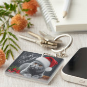 Meowy Christmas British Shorthair Santa Cat Schlüsselanhänger (Vorderseite rechts)