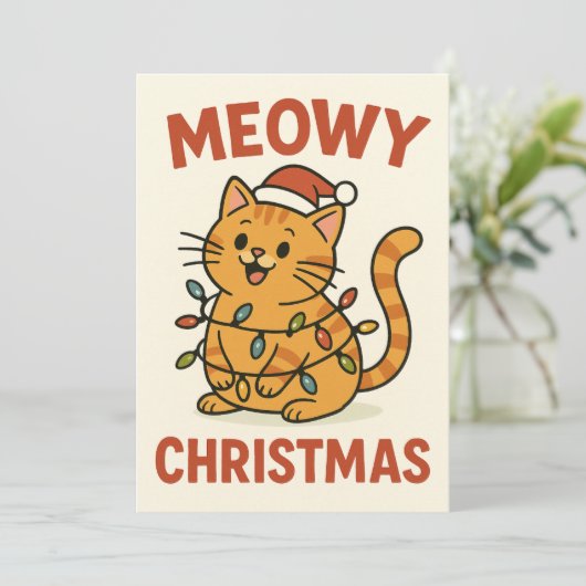 Meowy Christmas Cat Card (Stehend Vorderseite)