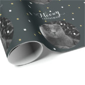 Meowy Christmas Cat Foto Holiday Gray Geschenkpapier (Rolleneckpunkt)