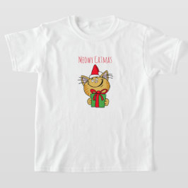 Meowy Christmas Cat Girls' Ruffle T - Shirt