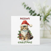 Meowy Christmas, Cat Grußkarte, Frohe Weihnachten (Stehend Vorderseite)