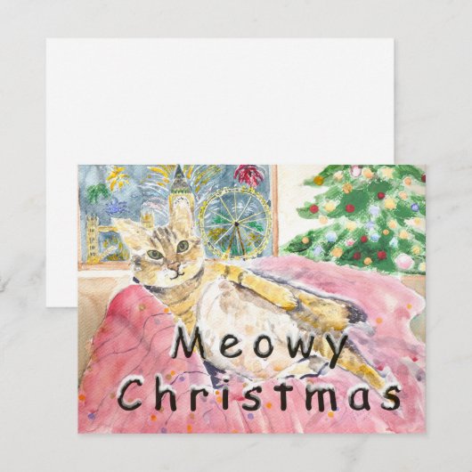 Meowy Christmas cat in London Karte (Vorne/Hinten)
