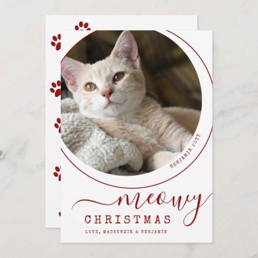 Meowy Christmas Cat Kitten Foto White (Vorne/Hinten)