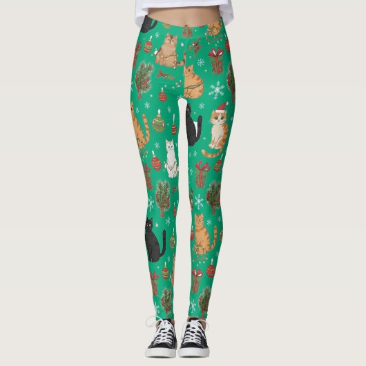 Meowy Christmas Cat Leggings - Gift For Cat Mom (Vorderseite)