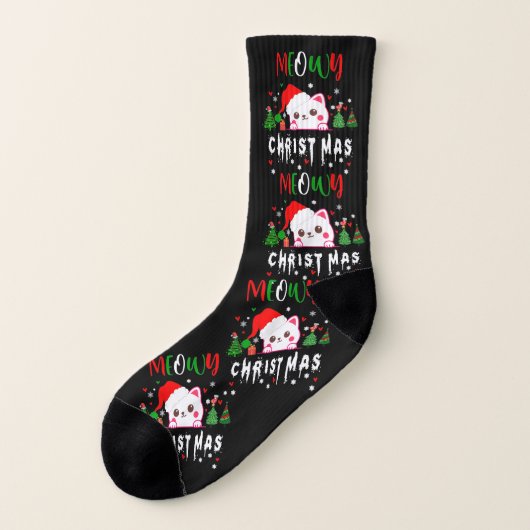 Meowy Christmas Cat Lover frohe Weihnachtskitten Socken (Links - Außen)