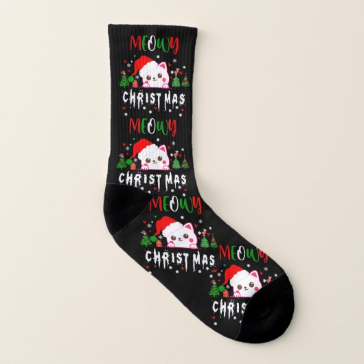 Meowy Christmas Cat Lover frohe Weihnachtskitten Socken (Rechts - Außen)