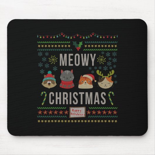 Meowy Christmas Cat Lover Tacky Ugly Christmas Par Mousepad (Vorne)