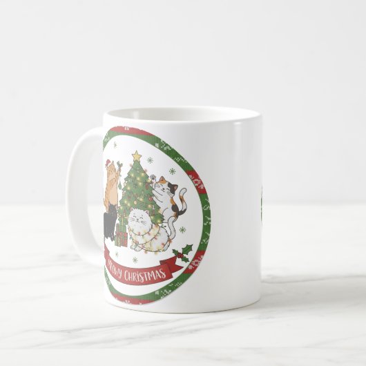 Meowy Christmas Cat Lovers Mug - Christmas Gift Kaffeetasse (Vorderseite Links)