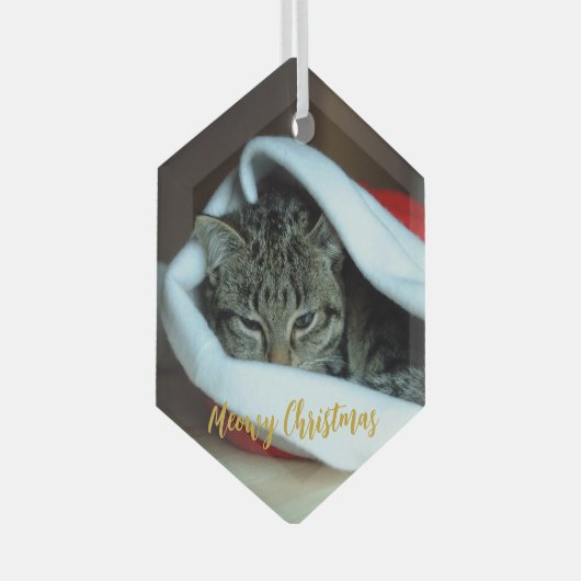 Meowy Christmas Cat Ornament Aus Glas (Vorderseite Rechts)