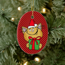 Meowy Christmas Cat Oval Ornament