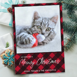 Meowy Christmas Cat Pet Foto Red Buffalo Kariert Feiertagskarte