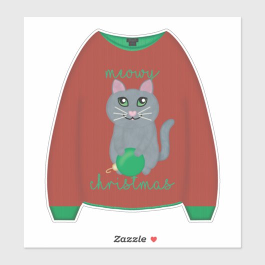 Meowy Christmas Cat Sweater Sticker (Blatt)