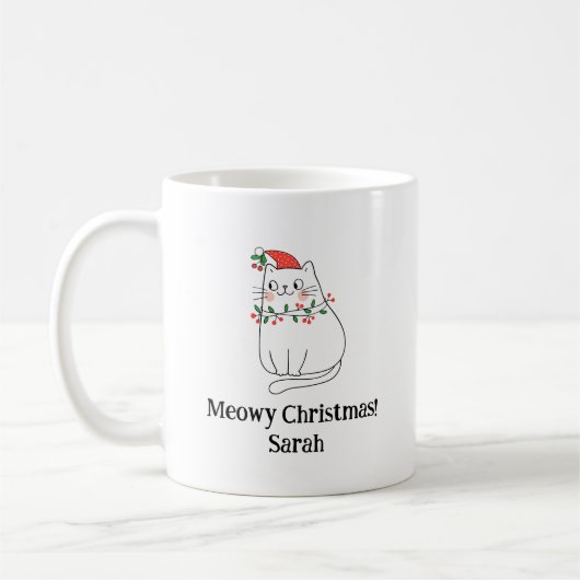 Meowy Christmas Cat Tasse - Individuelle Name Weih (Links)