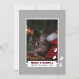 Meowy Christmas Cat White Paw Prints Pet Foto Feiertagskarte