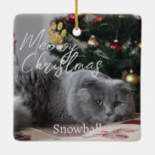 Meowy Christmas Custom Cat Foto & Paw Keramikornament (Rückseite)