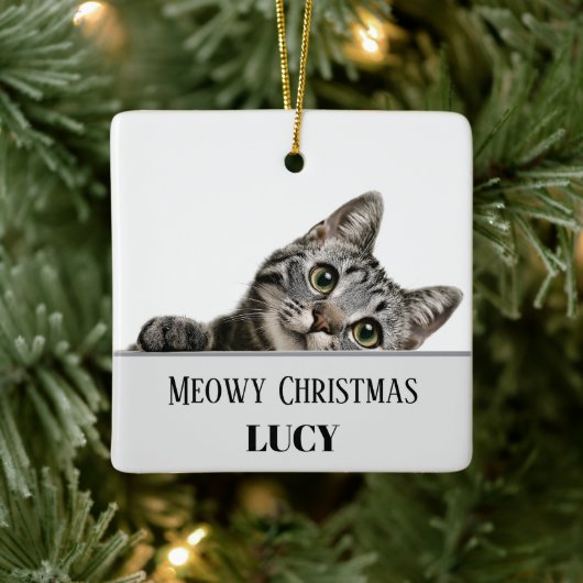 Meowy Christmas Custom Cat Photo & Name Ornament (Baum)