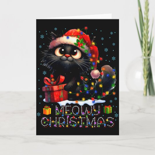 Meowy Christmas Cute Black Cat Christmas Xmas Wome Karte (Vorderseite)