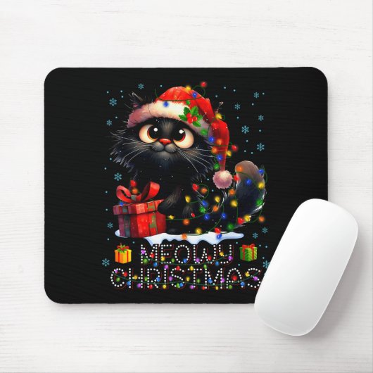 Meowy Christmas Cute Black Cat Christmas Xmas Wome Mousepad (Mit Mouse)