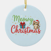 Meowy Christmas - Cute Cat & Gift Box Holiday Keramik Ornament (Vorne)