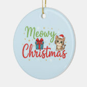 Meowy Christmas - Cute Cat & Gift Box Holiday Keramik Ornament (Links)