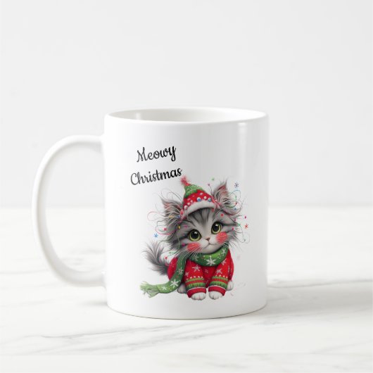 Meowy Christmas-Cute Cat Holiday Mug Kaffeetasse (Links)