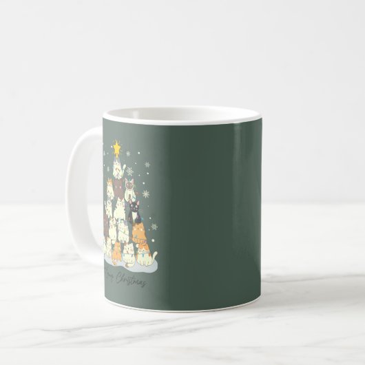Meowy Christmas — Cute Cat Tree Kaffeetasse (Vorderseite Links)