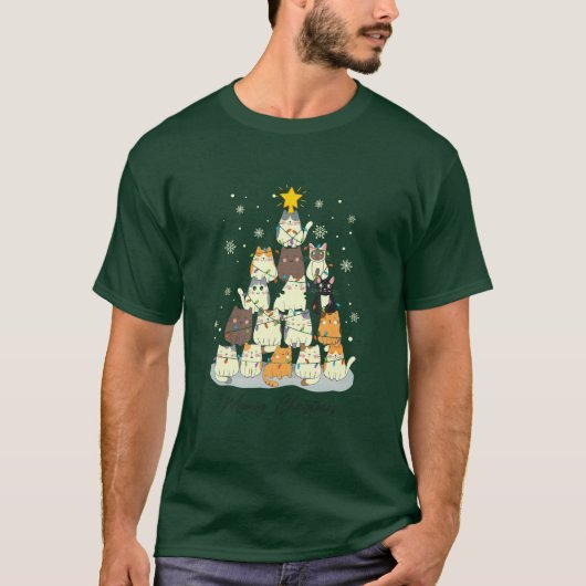 Meowy Christmas — Cute Cat Tree T-Shirt (Vorderseite)