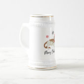 Meowy Christmas Cute Cat with Fairy Lights Greetin Bierglas (Vorderseite Links)