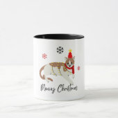 Meowy Christmas Cute Cat with Fairy Lights Greetin Tasse (Zentrum)