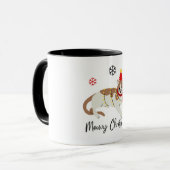 Meowy Christmas Cute Cat with Fairy Lights Greetin Tasse (Vorderseite Links)