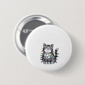 Meowy Christmas Cute Gray Tabby Cat Holiday Lights Button (Vorne & Hinten)